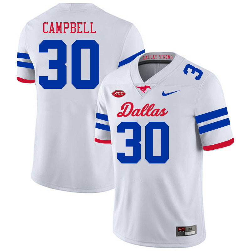 SMU Mustangs #30 Carter Campbell College Football Jerseys Stitched Sale-Alternate White
